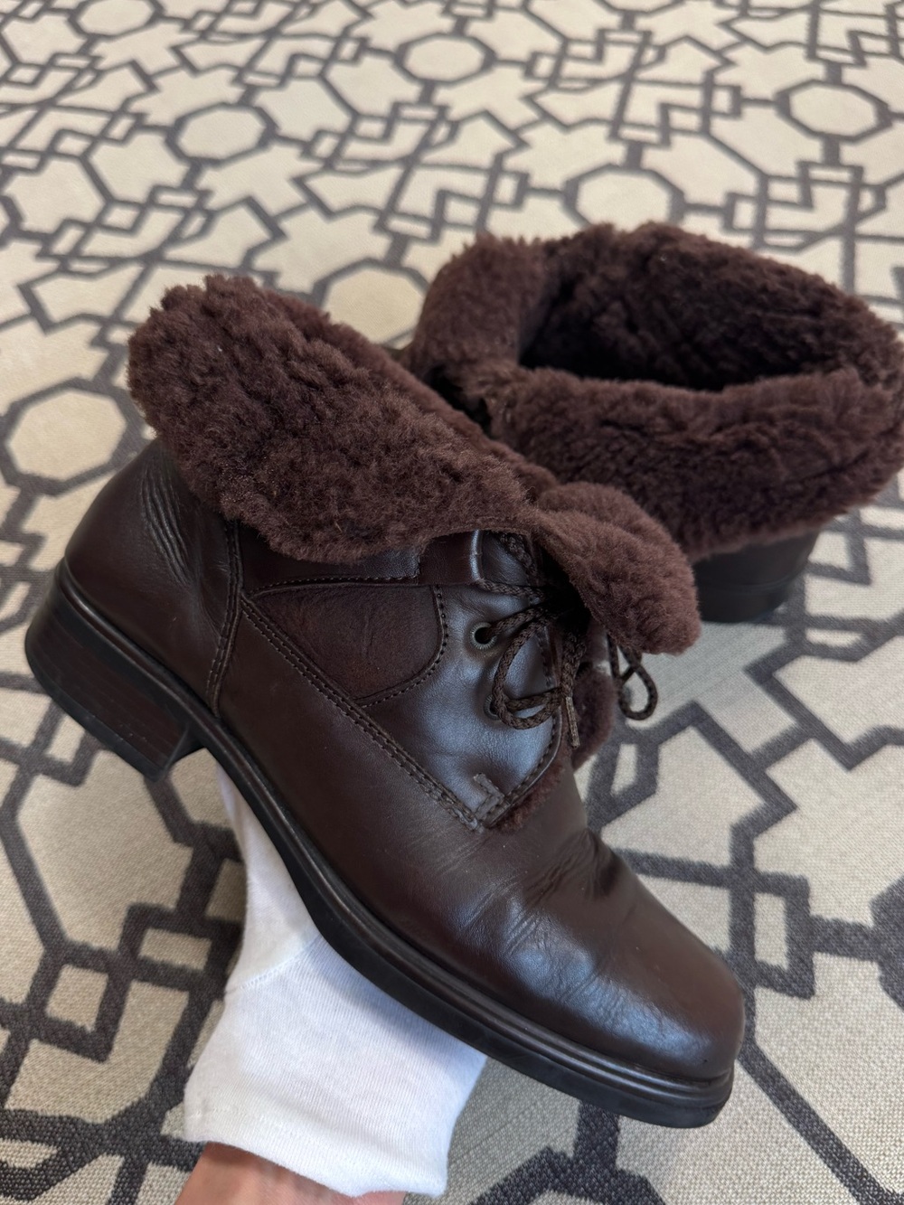 Vintage Italy Shearling Leather Lace-Up Ankle Boots Brown EU 38 US 7.5